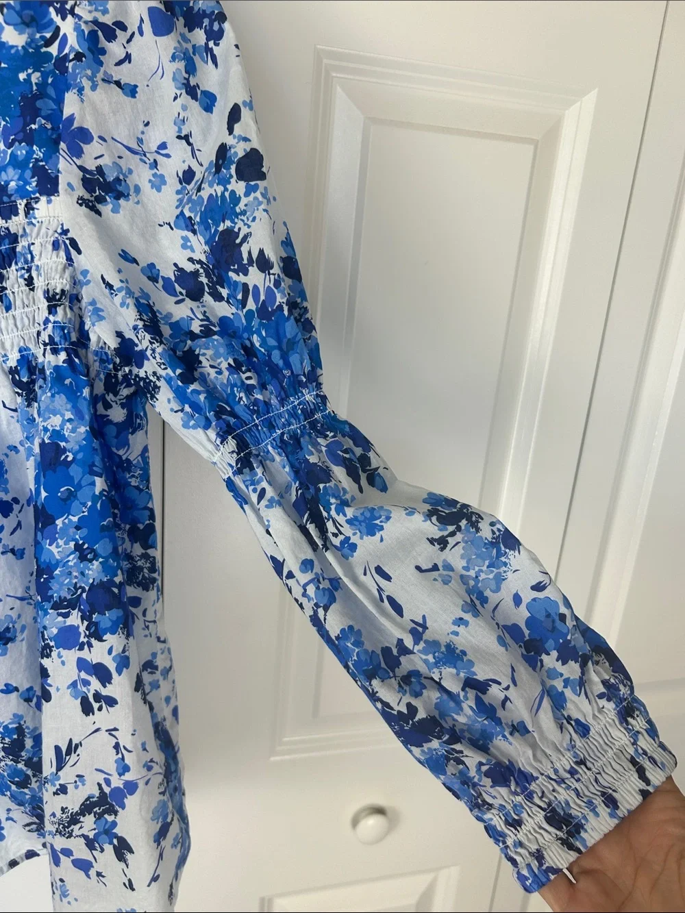 Tuckernuck Cotton Blue Floral Square-Neck Puff Sleeve Top Size Large